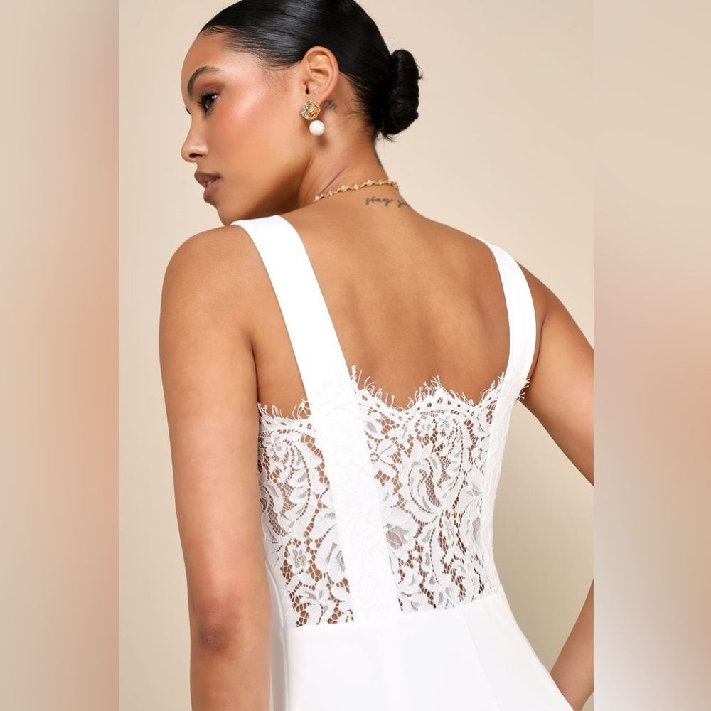 Lulus Sweet Eloquence White Lace Back Sleeveless Wide-Leg Jumpsuit - Picture 3 of 8